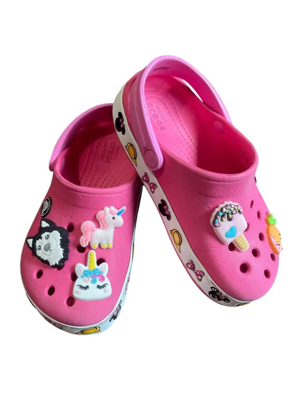 Crocs Disney‎ Minnie Mouse Crocband Clog Toddler Girls Size 10 Hot Pink Jibbitz